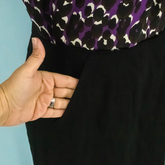 Elie Tahari Size 10 Purple Black Print Scoop Neck Sleeveless Sheath Career Dress - Picture 3 of 8